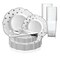 Smarty Had A Party White with Silver Dots Round Blossom Disposable Plastic Wedding Value Set, 720PK 980-S-VS120 - alternate 1